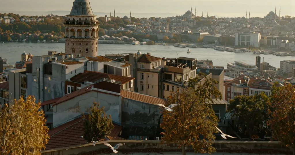 Istanbul in October — Galata Tower and the autumn city at golden hour