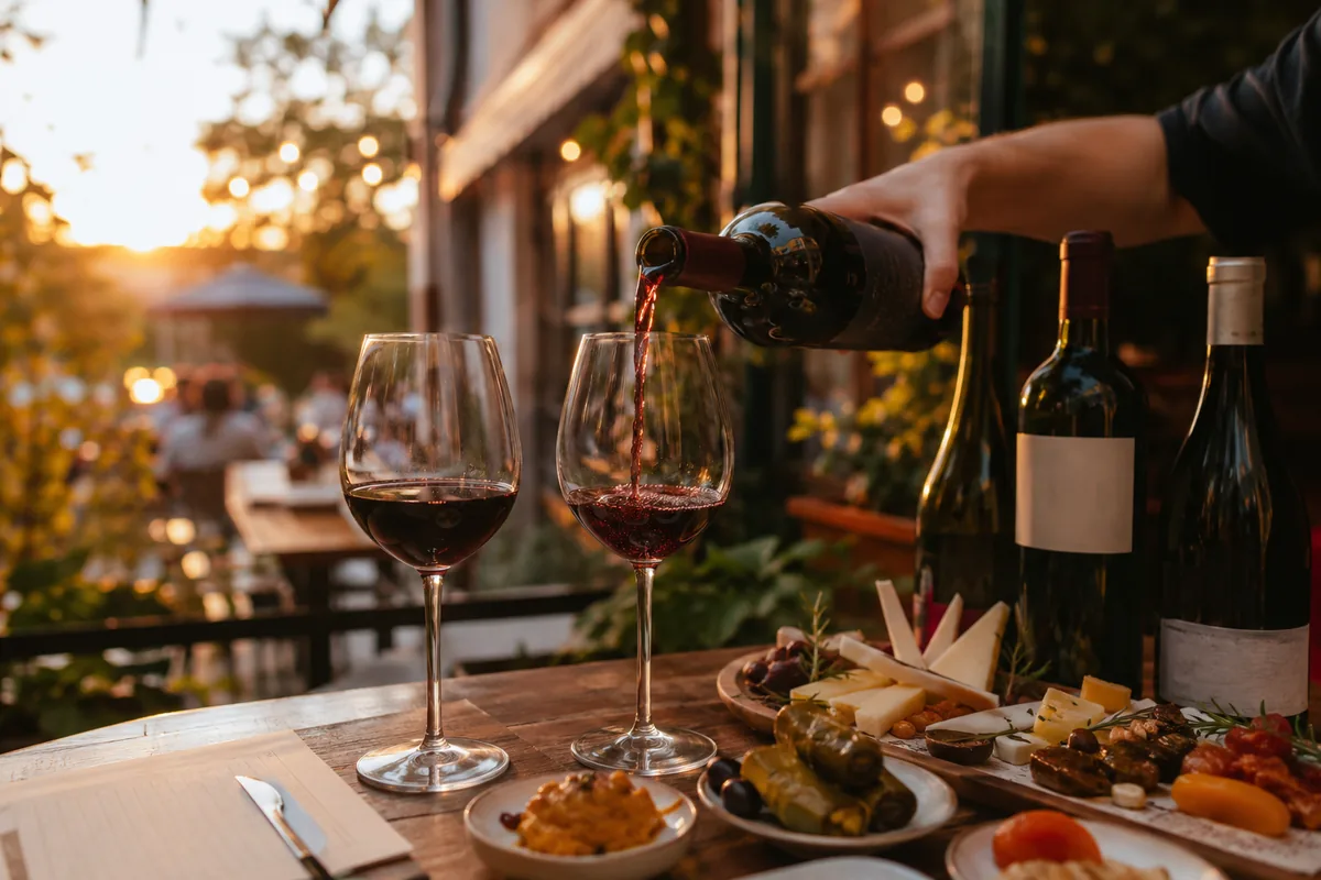 Wine pour in the Wayana courtyard