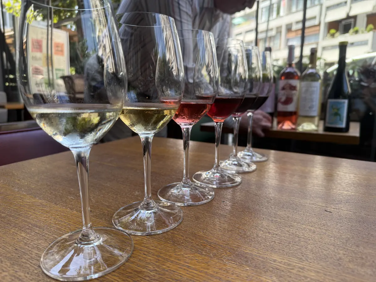 A flight of Turkish wines from white to red poured by the glass at WAYANA, Istanbul